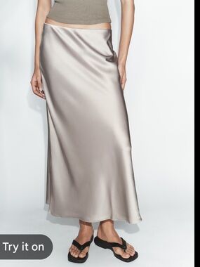 Zara Satin Bias Maxi Skirt in Light Champagne